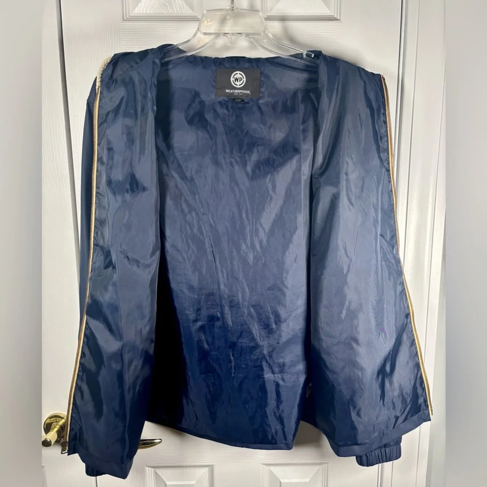 Weatherproof Vintage Rain Jacket Sz Medium Hooded Pockets Lightweight Navy Blue - Picture 2 of 7